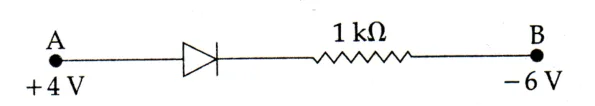 ideal diode and 1 kOhm resistor between A (+4 V) and B (-6 V)