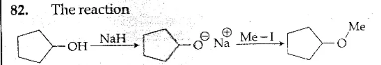 reaction scheme: cyclopentanol + NaH -> sodium cyclopentoxide, + Me-I -> methyl cyclopentyl ether