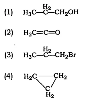 4 structures: propanol, ketene, 1-bromopropane, cyclopropane