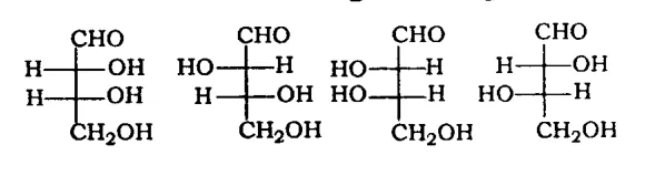 four Fischer projections of 4-carbon aldoses