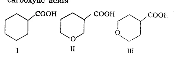 three ring carboxylic acids I, II, III