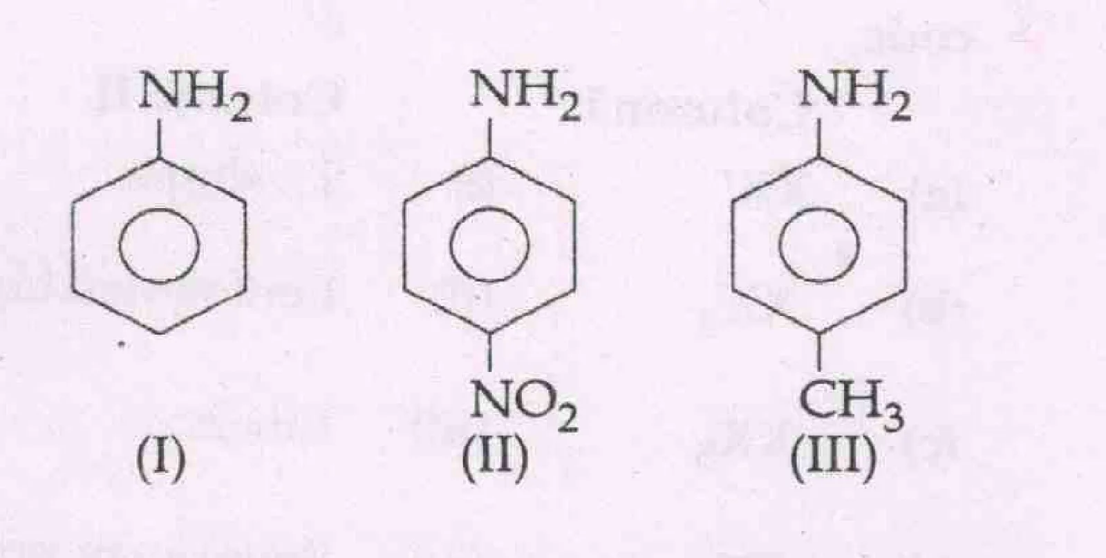 three substituted anilines I, II, III