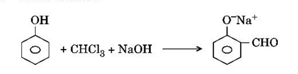 reaction of phenol with CHCl3 and NaOH giving sodium salicylaldehyde