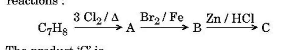 reaction scheme C7H8 to A to B to C