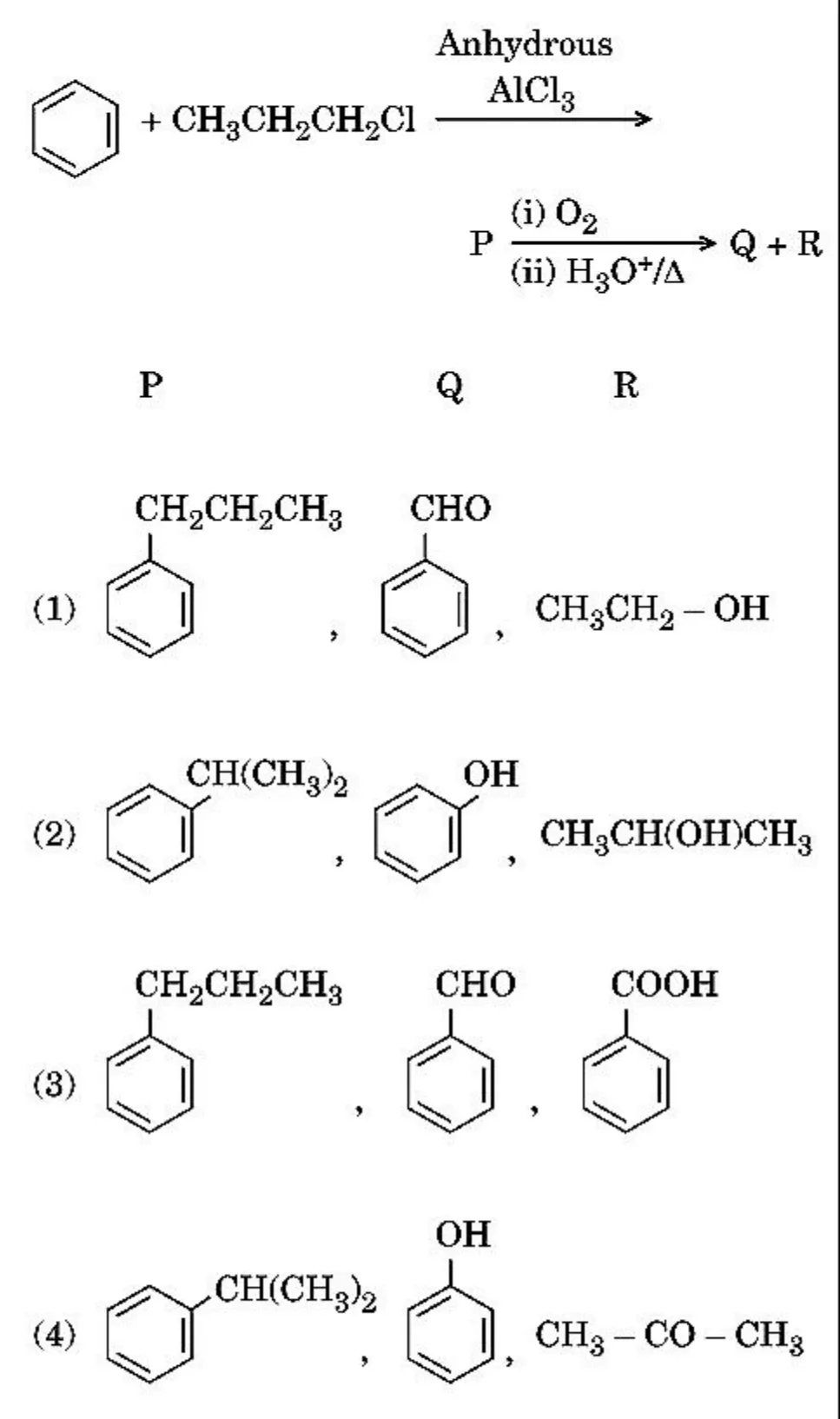 reaction scheme and structure options P, Q, R