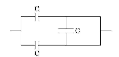 three capacitors C in a network