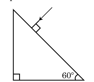 right-angled prism with 60 degree angle and ray incident normally on hypotenuse