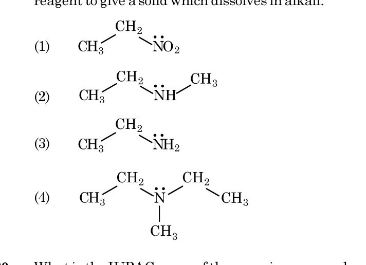 four structures: nitroethane, N-methylethanamine, ethanamine, N-ethyl-N-methylethanamine (as drawn)