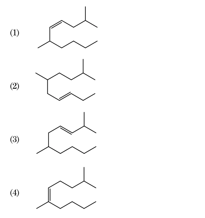 four skeletal line-structures, options 1-4