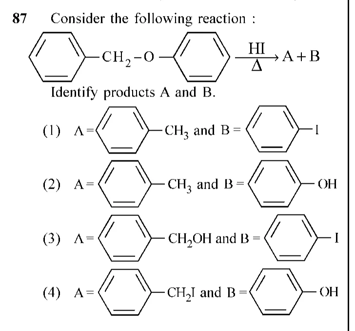 reaction and four options with benzene-ring structures