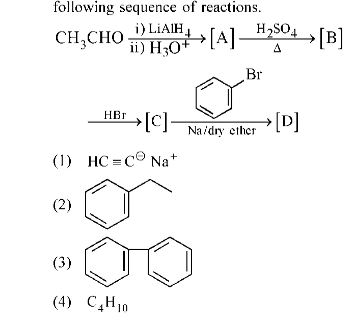 reaction sequence and options (some are structures)
