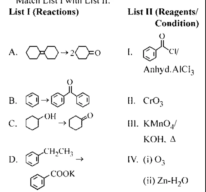 List I reaction structures and List II reagents